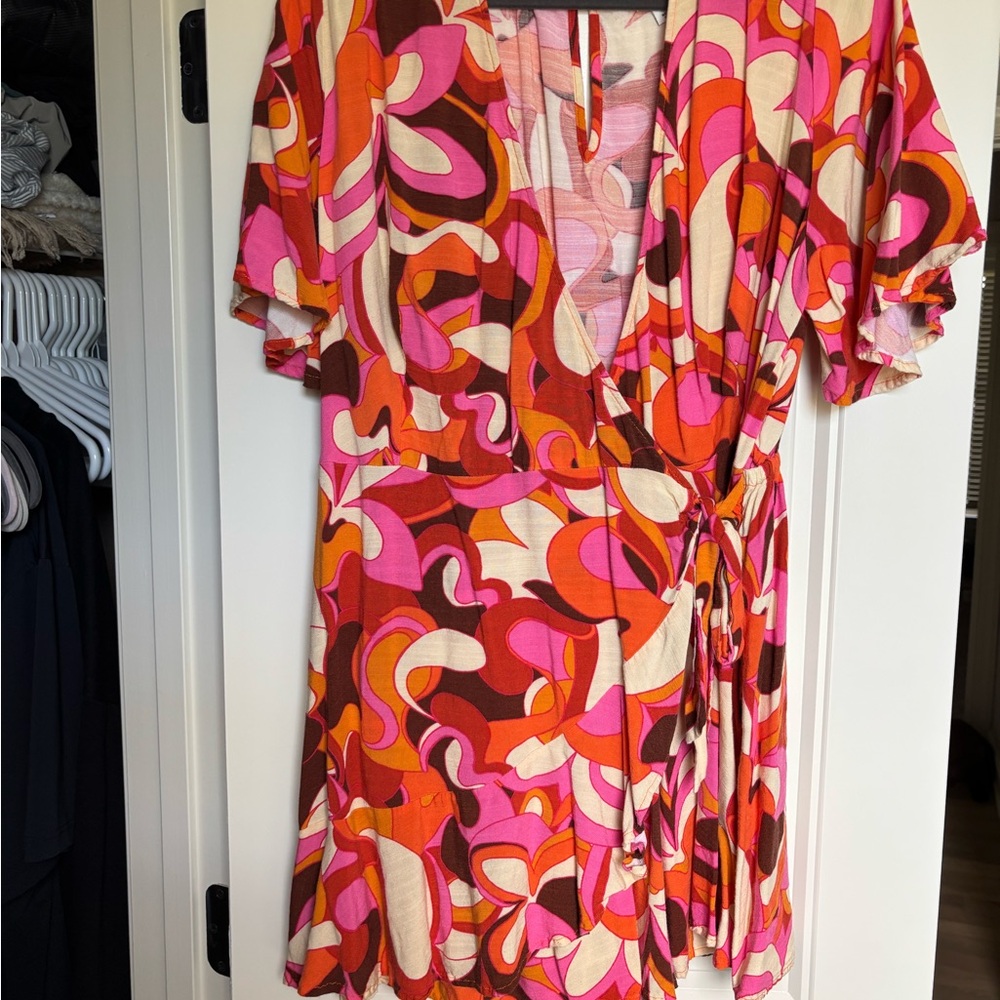 Vibrant Pink and Orange Wrap Dress